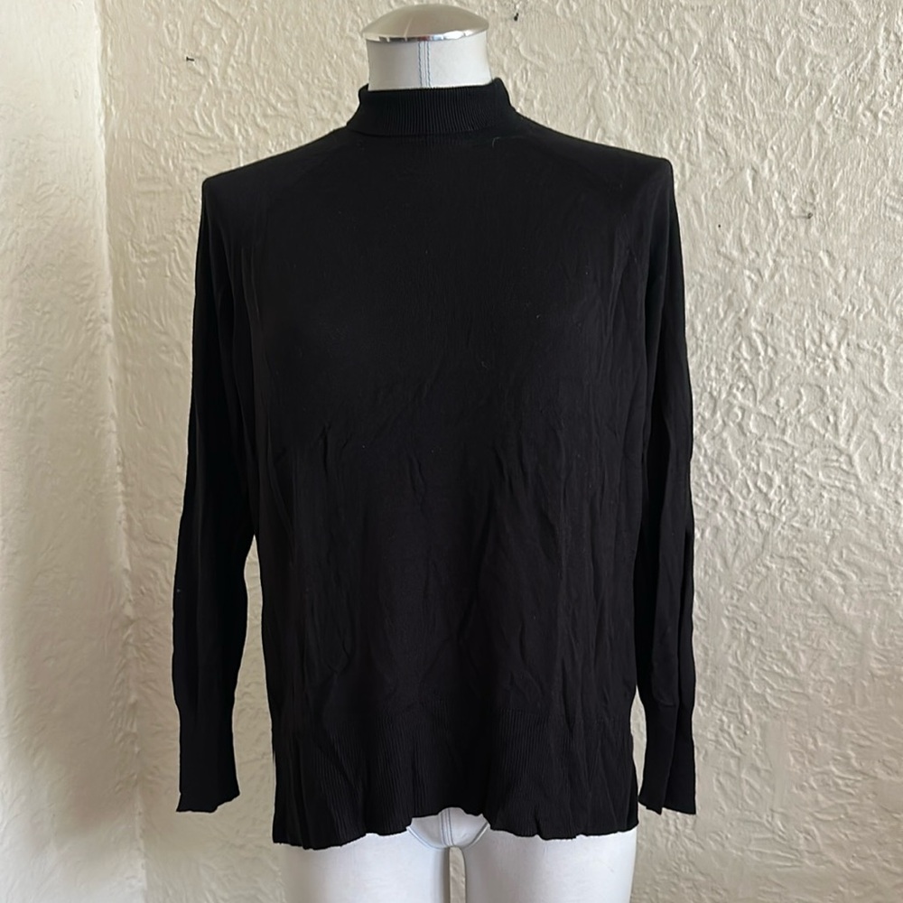 Zara Black Lightweight Knit Mock Turtleneck Sweater Medium
